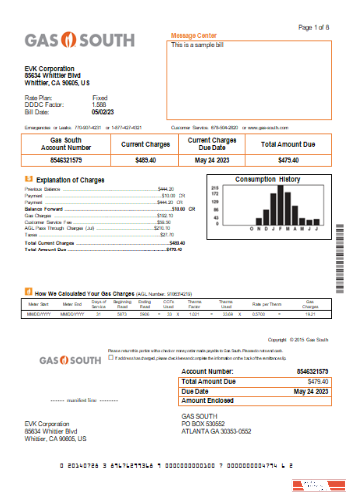 Gas South utility business bill,  SCR PSD template